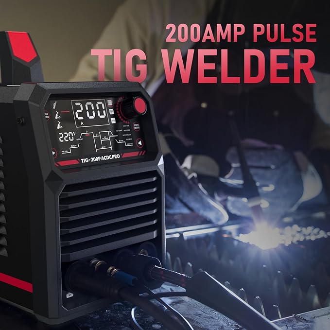 YESWELDER 200A AC/DC Aluminum Tig Welder with Pulse Large LED Display, Digital Inverter STICK/TIG 110/220V Dual Voltage TIG Welding Machine TIG-200P ACDC