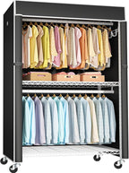FUTASSI White Clothing Rack with Black Cover, P1C Plus Rolling Closets with Wheels, Metal Garment Rack for Hanging Clothes, Clothing Storage Wardrobe, 46" W x 18.5" D x 80.7" H, Load 524 Pounds