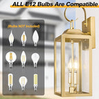 19" Gold Outdoor Wall Lantern 2-Light, Large Modern Wall Sconce Light Fixture, Industrial Porch Light with Glass, Waterproof Farmhouse Exterior Lamp (1 Pack)