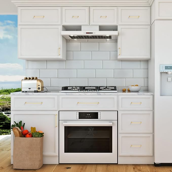 JOY DECOR Cabinet Pulls – 3-3/4 Inch Hole Center, Brushed Brass, 10 Pack, Zinc Alloy Cabinet Handles for Drawers & Cupboard – Vintage Style Hardware for Kitchen, Bathroom, Dresser, Furniture Makeover