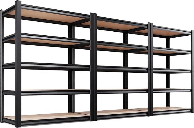 Set of 3 Garage Shelving-2050 lbs 5 Tier Storage Shelves,Adjustable Heavy Duty Metal Shelving Unit and Storage Large Rack,Utility Steel Shelf for Warehouse Industrial Pantry Basement 71"x46"x18"