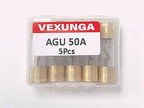 50A AGU Fuse 50 Amp Gold Plated Glass Inline Automobile Audio Fuses for Car Auto Stereo Amplifier Safety Power Protection 12V (Pack of 5 Pcs)