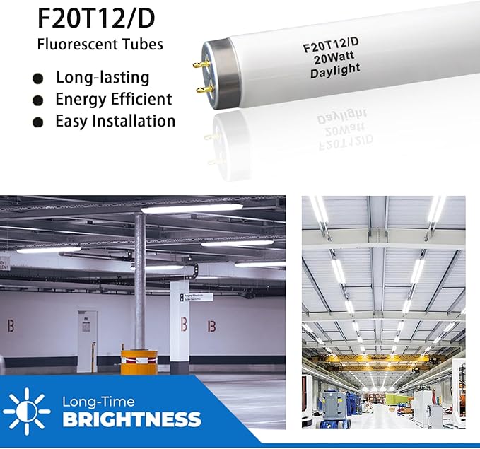(6Pack F20T12/D Daylight 24 inch 20 watt T12 Straight Fluorescent Light Tube, 1350 Lumens, 6500K Daylight, Medium Bi-Pin G13 Base