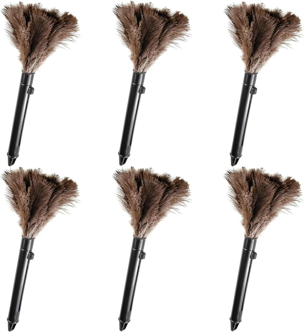 Retractable Feather Duster-Genuine Ostrich Feathers,Anti-Static,Reusable Eco-Friendly Handheld Cleaning for Keyboard,Home,Car,Office(10 to 15 Inches) 6 Pack