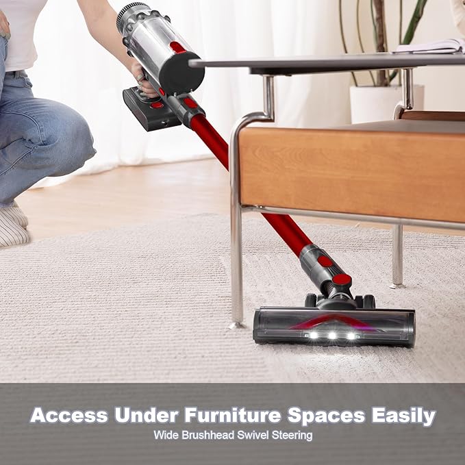 Vacuum Cleaners for Home - Cordless Stick Vacuum Cleaner, Lightweight High Power Vac for Pet Hair Carpet Hardwood Floor, Handheld Portable Wireless Rechargeable Battery Household Vac,Red