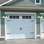 Outdoor Gooseneck Barn Lights, 14 Inch Dome Rustic Outdoor Wall Sconces, Farmhouse Exterior Wall Mount Lighting Fixture, Industrial Green Wall Lantern for Porch, Entryway, Garage, RZ007M-2 GR+WH