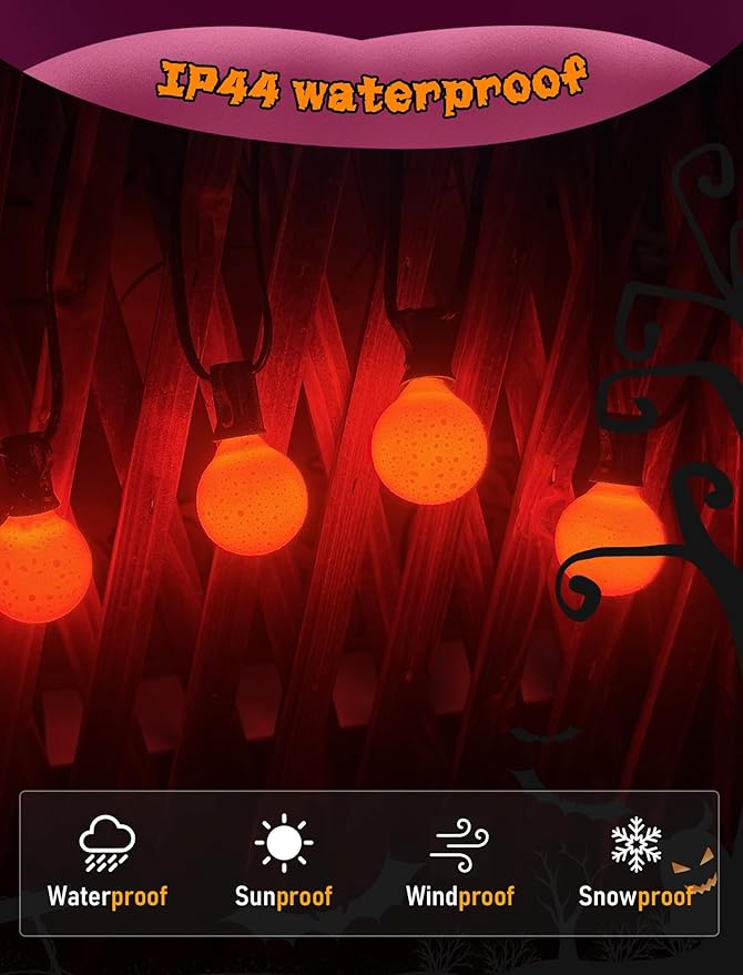 Abeja G40 Orange Replacement Bulbs,G40 Halloween Globe Light Bulbs, 5W Incandescent Glass Bulbs for Indoor Outdoor Patio String Lights,C7/E12 Base, 25 Pack