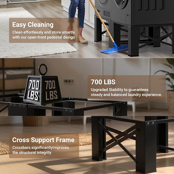 SKM 28" Dual-Pack Washer and Dryer Pedestals - Heavy-Duty Steel Laundry Stand Raiser for Washing Machine and Dryer, Compatible with Most 4.8-5.3 cu. ft. Capacity Appliances, Black