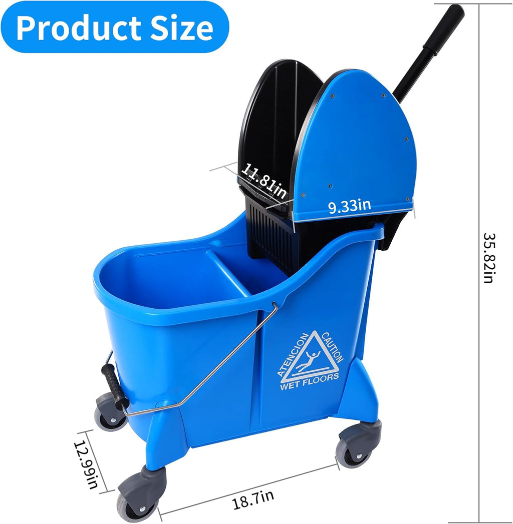 Mop Bucket with Wringer,Mop Bucket Separate Dirty Water for Floor Cleaning,Commercial Mop Buckets on Wheels,Blue