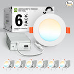 ASD 6 Pack LED Recessed Lighting 4 Inch 12W, 5 CCT 2700K-5000K CRI90+, IC Rated Ultra Thin Dimmable Ceiling Lights with J Box, Canless Wafer Downlight, Round Slim Panel Light, Energy Star ETL, White