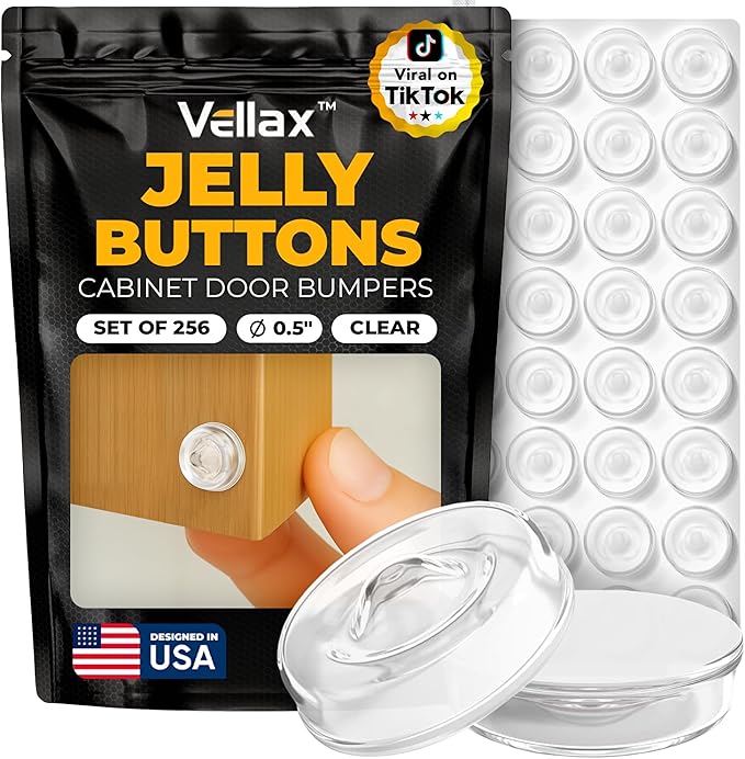 256 Self Adhesive Cabinet Door Bumpers – Sticky Clear Silicone Rubber Pads for Furniture Drawers, Kitchen Cabinets, Decor, Wall Protection – Vellax