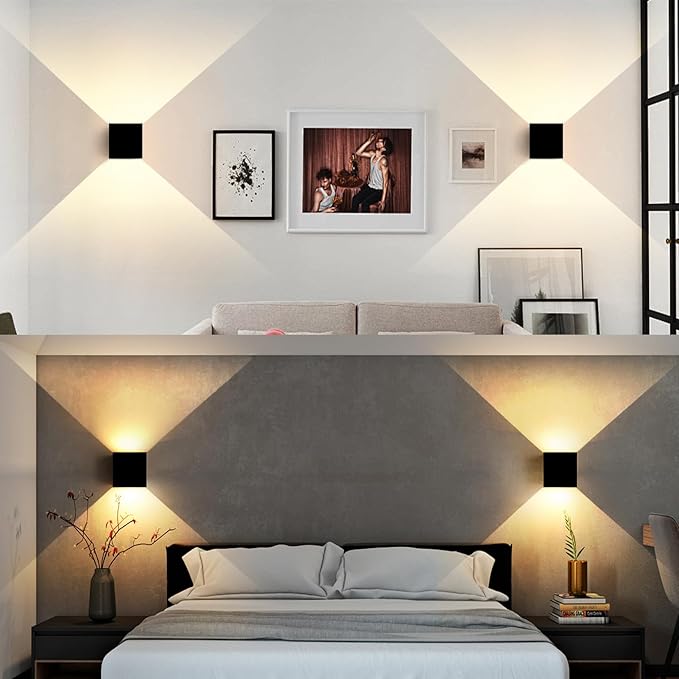 LED 20W Outdoor Wall Lights Exterior/Interior 3 Colors Adjustable Wall Sconce Up and Down Light Porch Lights IP65 Waterproof Exterior Wall Sconce Modern Outdoor Lighting Square Aluminum Black