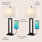 JONATHAN Y JYL1126C-SET2 Sabrina 28.5" Vintage Industrial Iron LED Table Lamp with Pull-Chain and USB Charging Port Mid-Century, Minimalist Bedside Desk Nightstand Lamp, Black (Set of 2)