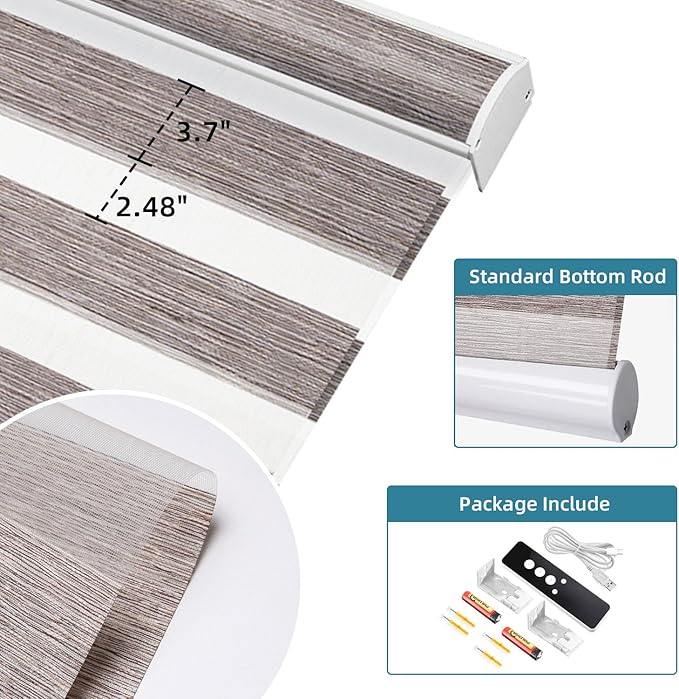 SmartWings Motorized Zebra Shades Work with HomeKit, Alexa, Google Home, 60% Blackout Light Filtering Day Night Sheer Blinds, Privacy Light Control, for Home/Office, Customized, Mix