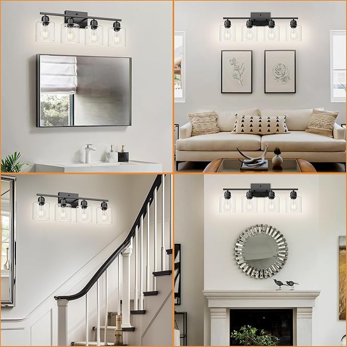 Modern 4 Light Bathroom Light Fixtures, 24 inch Bathroom Vanity Light with Clear Glass for Mirror Kitchen Living Room Hallway Cabinet Porch