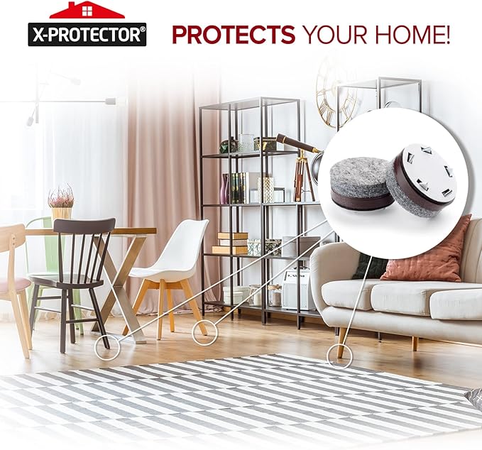 Felt Furniture Pads X-Protector 16 PCS - 1" Felt Pads with Prongs - Premium Felt Chair Pads - Furniture Pads for Hardwood Floors - Chair Floor Protectors for Hardwood- Slide Your Furniture Easily!