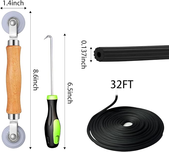 Window Screen Kit and Screen Door Repair Kit,48in x 120in Charcoal Fiberglass Mesh Includes Roller, Hook, Spline Window Door Patio and Porch Screen Replacement, Black