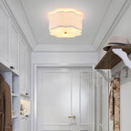 Modern Drum Semi Flush Mount 3-Light Gold Ceiling Lighting Vintage Linen Lamp for Laundry, Kitchen, Basement, Dining, Bedroom