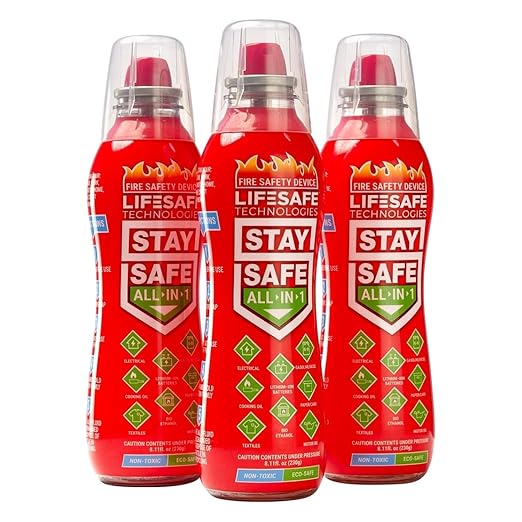 LifeSafe Technologies StaySafe All-in-1 Portable Fire Extinguishing Spray | Compact Fire Spray Smothers 10 Types of Fires | Non-Toxic, Non-Hazardous & Eco-Friendly for Home, Kitchen and Garage