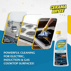 Cerama Bryte Glass Cooktop and Stove Top Cleaner Combo Kit - Includes Cleaning Tool, Razor, Scraper and 1 Pad to Remove Tough Stains - Use on Gas, Electric, Ceramic Surfaces, 18 Ounces, 4 Piece