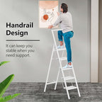 GameGem 5 Step Ladder for 10 Feet High Ceiling, Folding Step Stool Stepladders with Anti-Slip and Wide Pedal for Home and Kitchen Use Space Saving (White)