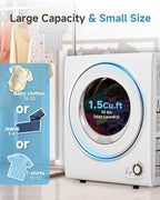 110V Portable Dryer – 850W Compact Clothes Dryer with 4 Automatic Drying Modes, Stainless Steel Tub, Simple Control Knob for Apartments, Dorms & Small Spaces