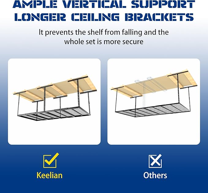 4x8 Overhead Garage Storage Rack with 4 Extra Hooks – Adjustable Heavy-Duty Garage Ceiling Storage Racks (22"-40"), Holds 600 lbs, 22 lbs per Hook, Steel Hanging Organizer for Tools, Bins & Bikes