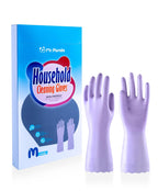 Mr.Panda 2 Pairs Skin-Friendly Flocked Cotton Liner Cleaning Gloves Medium, Reusable Dishwashing Gloves for Washing Dishes, Kitchen, Shimmering Pink