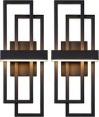 LamQee 2 Pack 20" Modern Outdoor Wall Light, Integrated LED 1000LM Exterior Lighting Fixture Rectangle Outdoor Sconce, Matte Black Metal Wall Mount Porch Light Outside Lamp for House Garage Door Patio