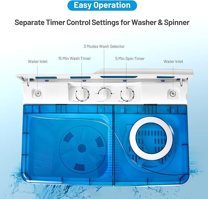 Giantex 10021US-BL-FP Full-Automatic Washing Machine Portable Compact, White+Blue