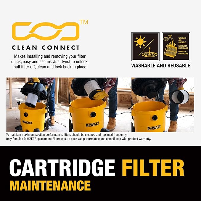 DEWALT 6 Gal Stealthsonic Shop Vacuum Wet and Dry, 5 Peak HP Poweful Suction Ultra-Quiet Vacuum Cleaner with Complete Accessory Kit and 6 Dust Bages, Shop Vac for Home, Jobsite, Workshop, Garage, Car