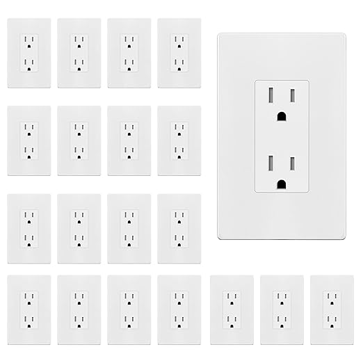 ENERLITES 20 Pack Matte White Decorator Receptacle with Screwless Wall Plate, Standard Electrical Wall Outlet, 15A 125V, Self-Grounding, 2-Pole, 3-Wire, UL Listed, 61502-TR-MWSID, Tamper Resistant