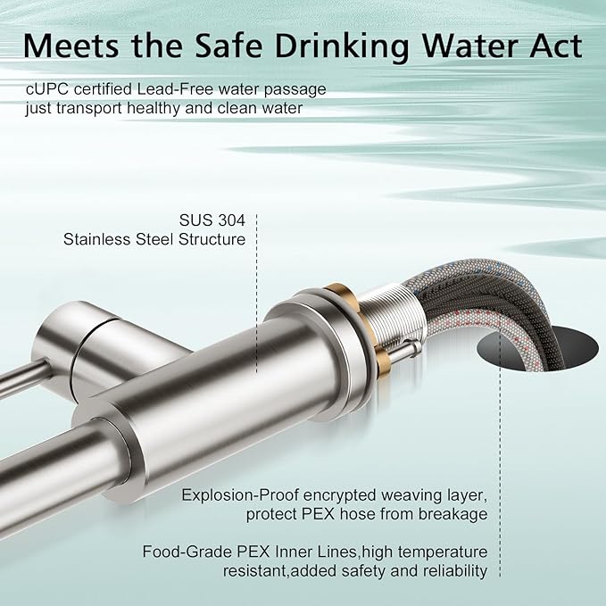 CREA Kitchen Sink Faucet,Pull Down Kitchen Faucets with Sprayer 3 Modes,Brushed Nickel Uitility Laundry Faucet Single Hole Bar Sink Faucet 360°Swivel High Arc Commercial RV Faucet Stainless Steel