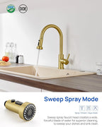 J-HVA Pull Down Kitchen Faucet Sprayer Head Replacement Part, 3 Function Pull Out Sink Sprayer Replacement Nozzle with 15 Adapters, Kitchen Faucet Head Hose Spray Tap Spout, Brushed Gold