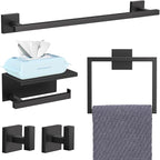 YACVCL 5-Pieces Matte Black Bathroom Hardware Accessories Set 23.6 Inch Towel Bar Set Upgraded Toilet Paper Holder with Shelf Stainless Steel Wall-Mounted Bathroom Hardware Set