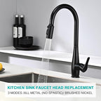 Stainless Steel Kitchen Faucet Head Replacement, Matte Black 3-Function Pull Down Spray Head for Pull-out Kitchen Faucet, High Pressure Sink Spray Nozzle with 9 Adapters Compatible with Most Faucets