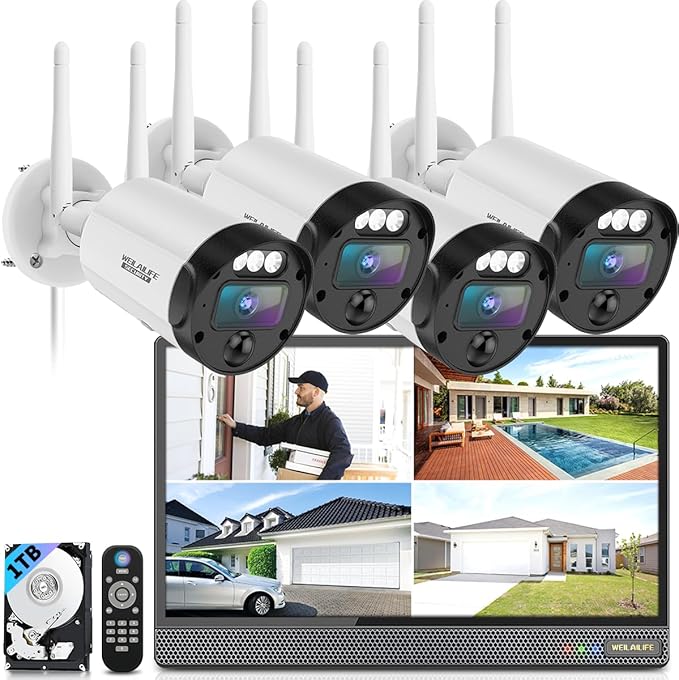 【All-in-One Security System】 5MP Outdoor Wireless Security Camera System, Home WiFi Video Security Cameras Systems, Surveillance DVR Kits