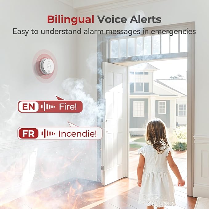 Siterlink Hardwired Smoke Detector Carbon Monoxide Detector Combo 10 Year Battery up, UL 217-9th Conforming, Interconnected Smoke & CO Alarm with Bilingual Voice Alerts, 4 Pack