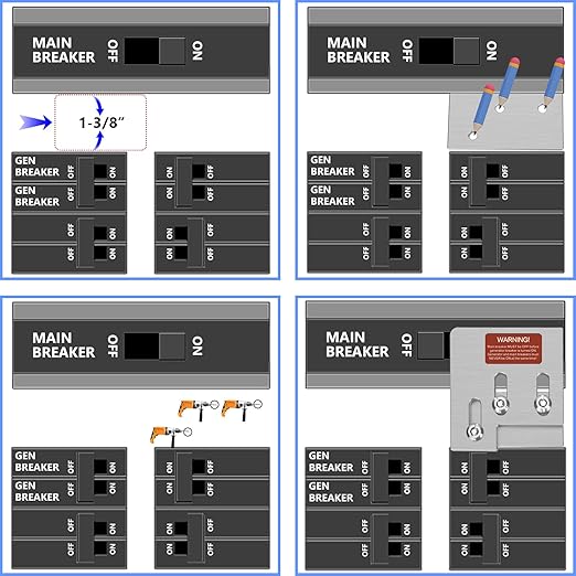 Generator Interlock Kit Compatible with Square D QO or Homeline 150 or 200 Amp Panels. 1 3/8 Inches Spacing Between Main and Generator Breaker,Breaker Interlock Switch for Generator.