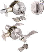Gobrico 6 Keyed-Alike Entry Lever and Single Cylinder Deadbolt Combination Locksets, Satin Nickel Finished, Front Door Handle and Deadbolt with Same Key