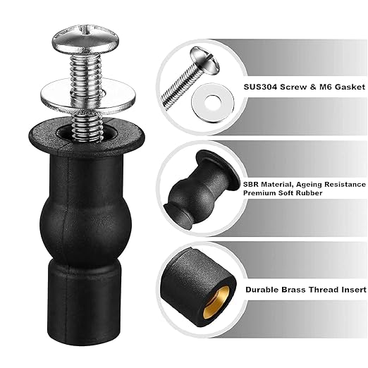 Stainless Universal Toilet Seat Bolts and Nuts Set - 2 Sets With Rubber & Plastic Nuts, Brass Thread Insert for Easy Installation