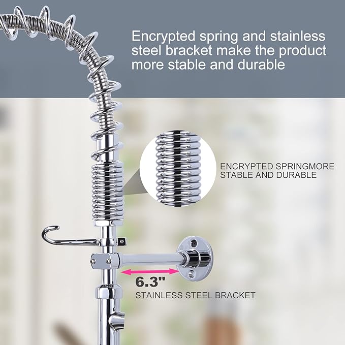 Commercial Kitchen Faucet Wall Mount with Pre-Rinse Sprayer 21" Height Wall Mount Kitchen Sink Faucet 8 Inch Center with 10" Add-on Swing Spout Faucet & Coiled Spring Pull Down Spray