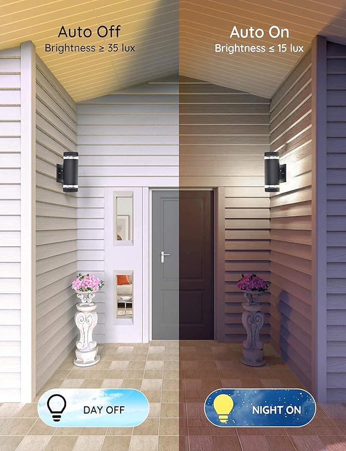 Outdoor Wall Sconce Lights,Dusk to Dawn Outdoor Exterior Lighting - ETL Listed,Modern Outside Patio Light Fixture Wall Mount Design - Up Down Light Fixture White 6000k for Front Door, Porch