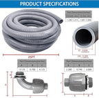 1inch 25ft Electrical Conduit Kit,Liquid-Tight Conduit and Connector Kit with 5 Straight and 3 Angle Fittings Included,Flexible Non - Metallic Electrical Conduit(1" Dia, 25 Feet)