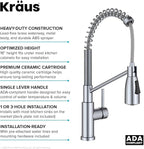 KRAUS Coda Commercial Style 2-Function Single Handle Pull Down Kitchen Faucet in Matte Black, KPF-1617MB