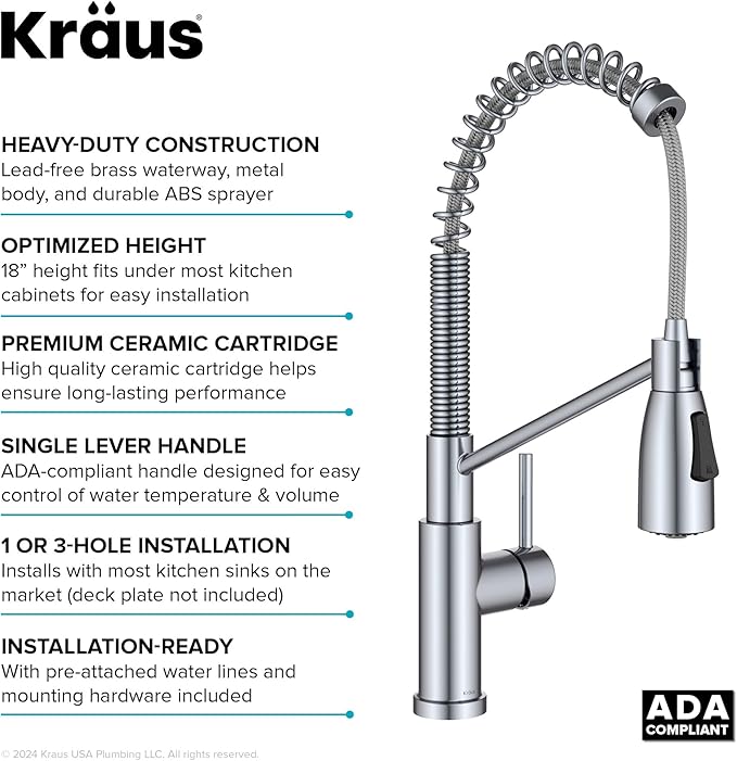 KRAUS Coda Commercial Style 2-Function Single Handle Pull Down Kitchen Faucet in Spot-Free Stainless Steel, KPF-1617SFS