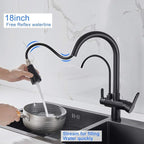 MENATT Commercial 3 in 1 Drinking Water Faucet, High Arc Water Filter Purifier Kitchen Faucets, Dual Handle Pull Out Kitchen Sink Faucet (Matte Black)