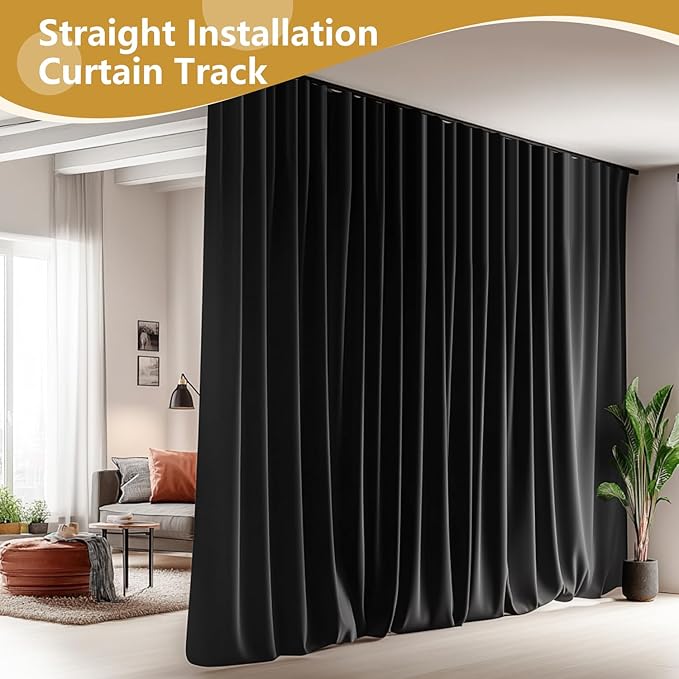 Bendable Ceiling Curtain Track Ceilings Mount or Wall Mounted Heavy-Duty Room Divider Curtains Rails for Living room Bedroom Shower Privacy RV Garage Dividers with Clips，Black 21 FT