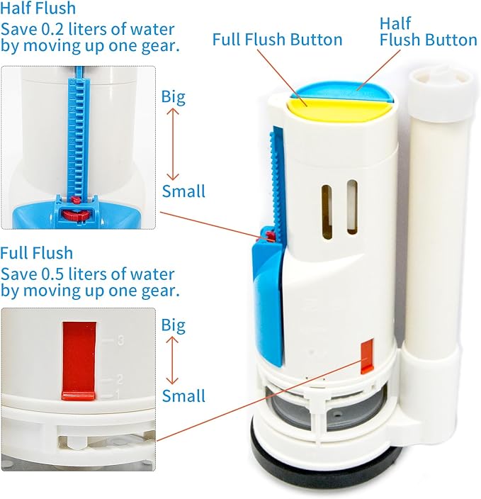 Toilet Flush Valve Replacement Kits with 1.49-Inch(38mm) Toilet Tank Button, Fits ToTo THU338N, Universal One-Piece Dual Flush WC Repair Parts, 2 Inches (8 Inches Height)