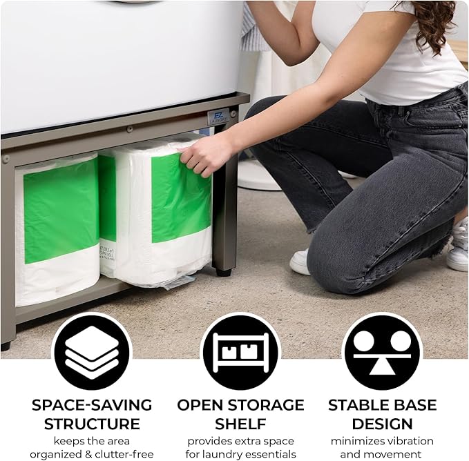 Washer and Dryer Pedestals - 29" W, 16" H, Gray Steel Universal Fit with Major Brands, Leak-Proof Laundry Pedestal with Drain Pan & Hose, Washer and Dryer Stand for Back Pain Relief, 800 lbs Capacity